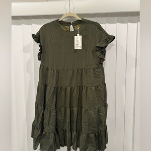 army green baby doll dress- size Med